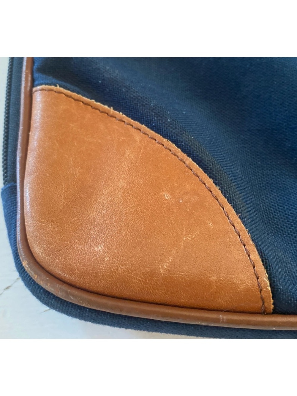 L.L. Bean Navy and Canvas Portfolio/Laptop Case with British Tan Leather Trim - Picture 6 of 13
